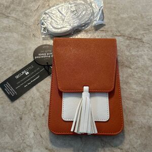 K Carroll RFID Secure Style Harper Crossbody Orange White  Shoulder Bag 7" X4.5"